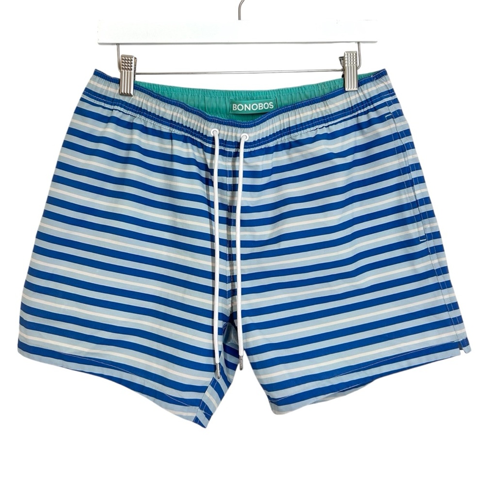 BONOBOS Men’s Banzai Swim Trunks Size M Blue Striped 5-Inch Inseam NWOT